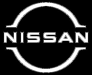 Nissan logo with white circular emblem and text on black background