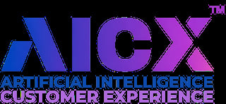 AICX logo - Artificial Intelligence Customer Experience with blue and purple geometric design