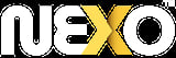 NEXO logo with white lettering and gold X on black background